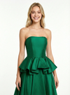 Strapless Satin A-Line Ruffles Modern Long Party Prom Dresses