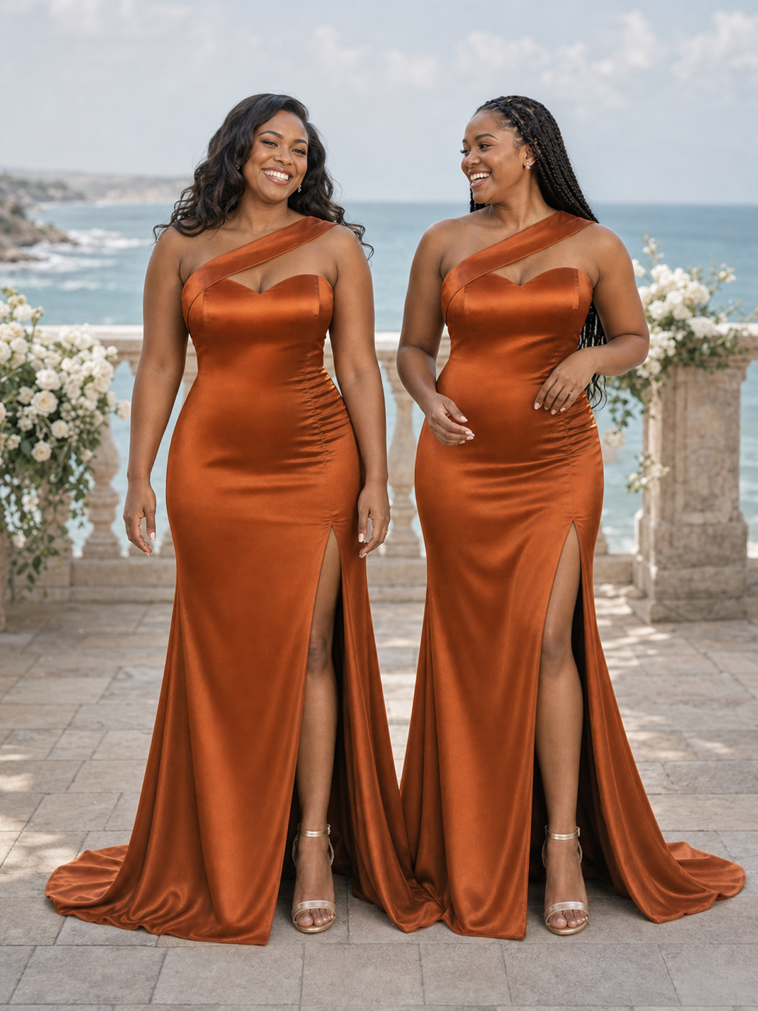 ChicSew Modern One Shoulder Side Slit Mermaid Soft Satin Floor-Length Bridesmaid Dresses