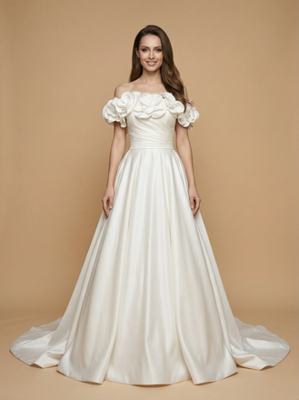 A-Line Off Shoulder Sleeveless Maxi Long Satin Wedding Dresses Online