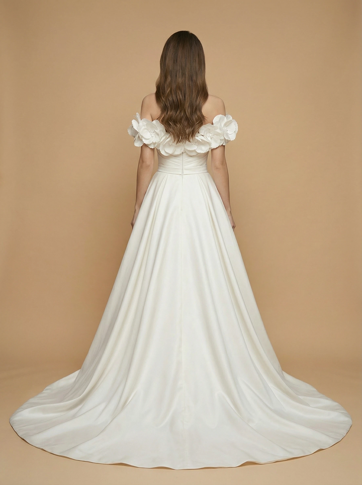 A-Line Off Shoulder Sleeveless Maxi Long Satin Wedding Dresses Online