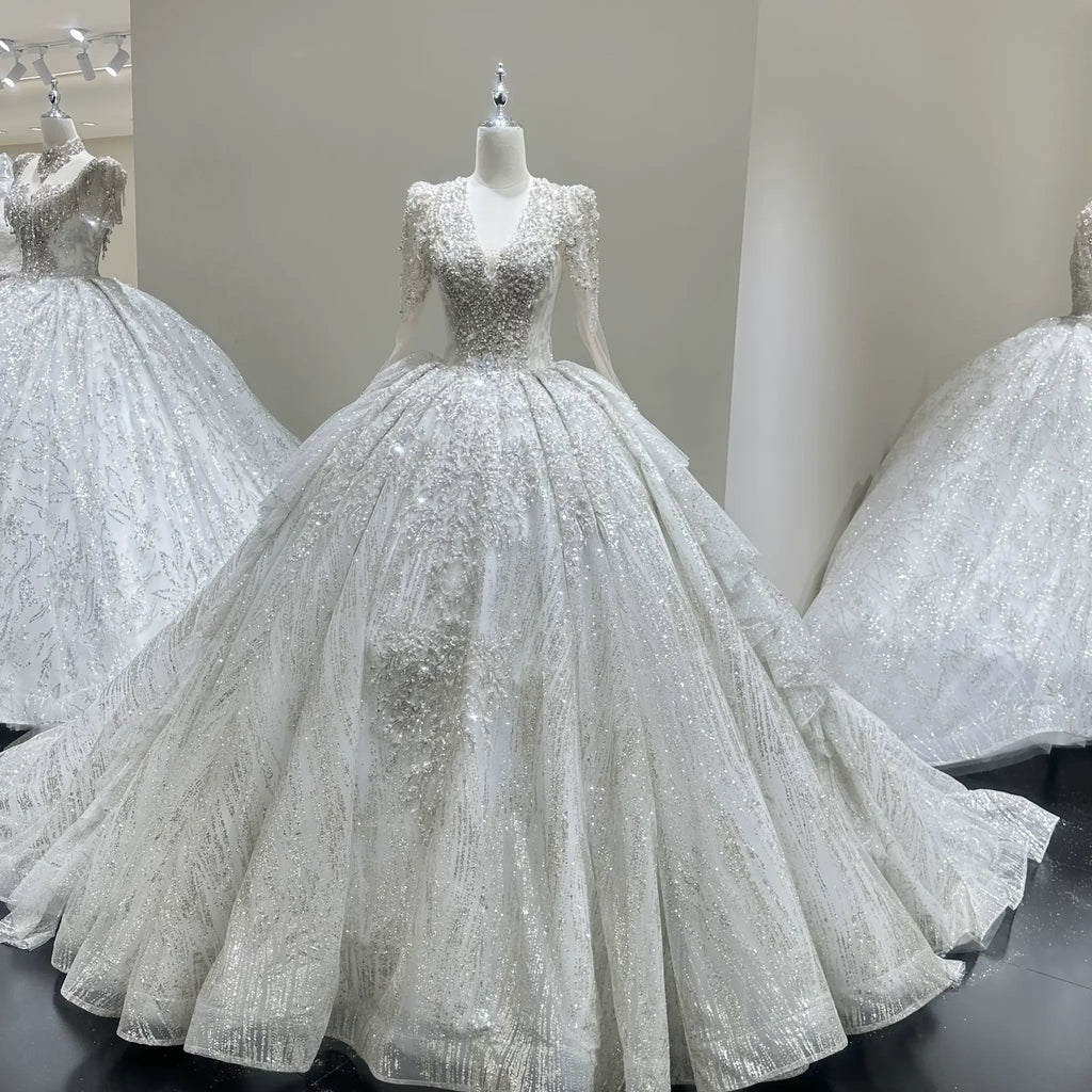 ChicSew V-Neck Long Sleeves Ball Gown Wedding Dress