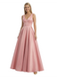 Elegant V-Neck A-Line Satin Floor-Length Prom Gown Minimalist Sleek Evening Dress