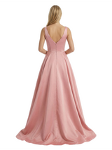 Elegant V-Neck A-Line Satin Floor-Length Prom Gown Minimalist Sleek Evening Dress