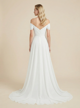 A-Line Off Shoulder Chiffon Maxi Long Wedding Dresses For Beach Wedding
