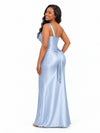 ChicSew One Shoulder Ruching Lace Up Back Mermaid Soft Satin Long Bridesmaid Dresses