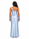 ChicSew One Shoulder Ruching Lace Up Back Mermaid Soft Satin Long Bridesmaid Dresses