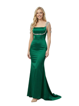 Fancy Square Neck Mermaid Maxi Prom Gown With Rhinestone Straps