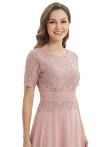 Mother of The Groom Dress Jewel Short Sleeves A-Line Floor-Length Chiffon Gown