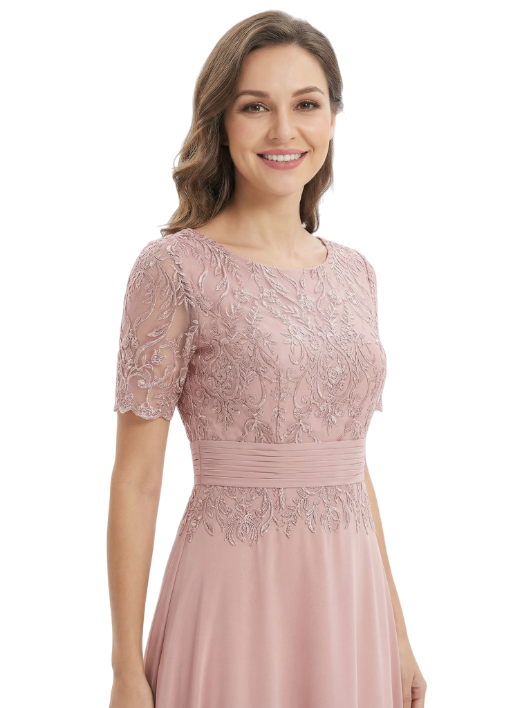 Mother of The Groom Dress Jewel Short Sleeves A-Line Floor-Length Chiffon Gown