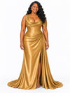 ChicSew One Shoulder Side Slit Ruched Mermaid Soft Satin Long Bridesmaid Dresses With Boning