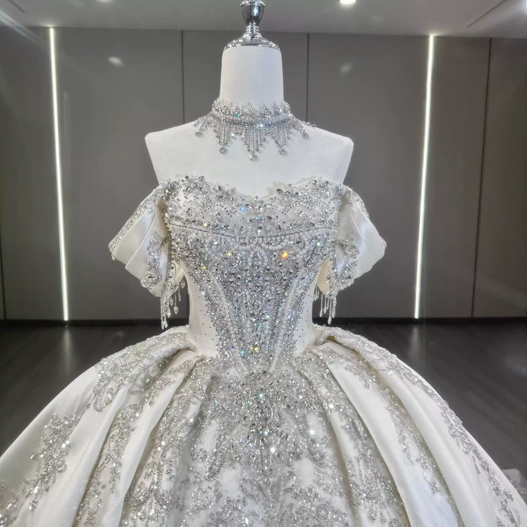 ChicSew Luxurious Satin Rhinestone Ball Gown Wedding Dress