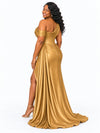 ChicSew One Shoulder Side Slit Ruched Mermaid Soft Satin Long Bridesmaid Dresses With Boning