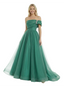 Romantic Satin One Shoulder Tulle A-Line Prom Dress With Rhinestone