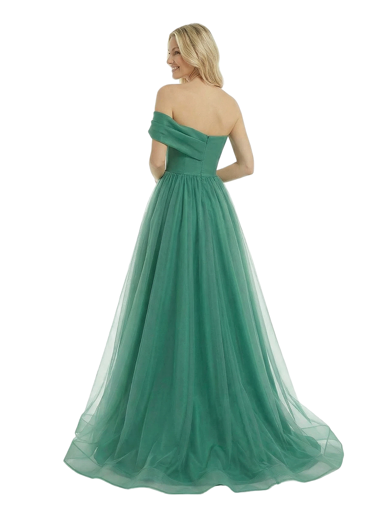 Romantic Satin One Shoulder Tulle A-Line Prom Dress With Rhinestone