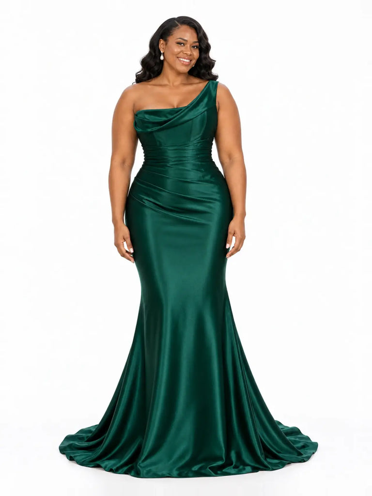 ChicSew Sexy One Shoulder Ruched Mermaid Soft Satin Floor-Length Bridesmaid Dresses