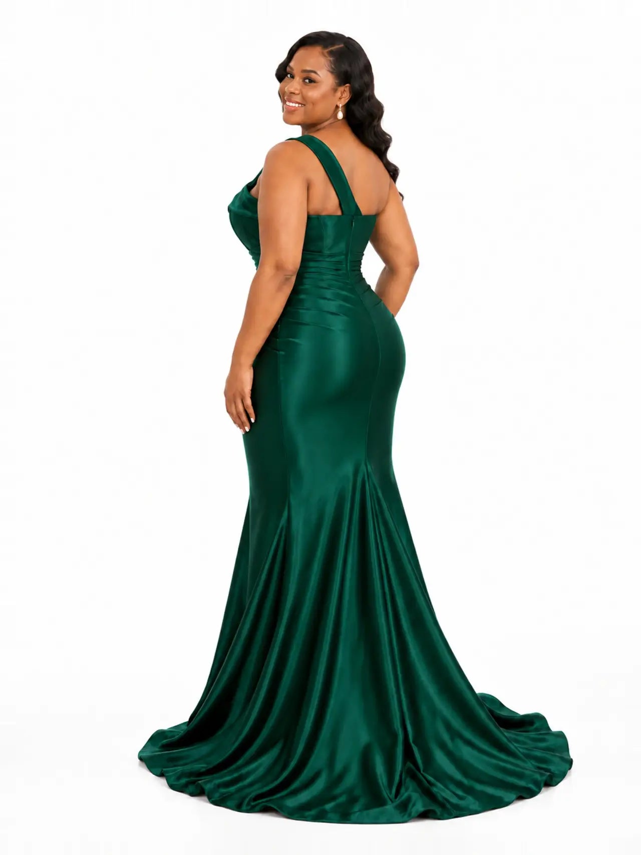 ChicSew Sexy One Shoulder Ruched Mermaid Soft Satin Floor-Length Bridesmaid Dresses