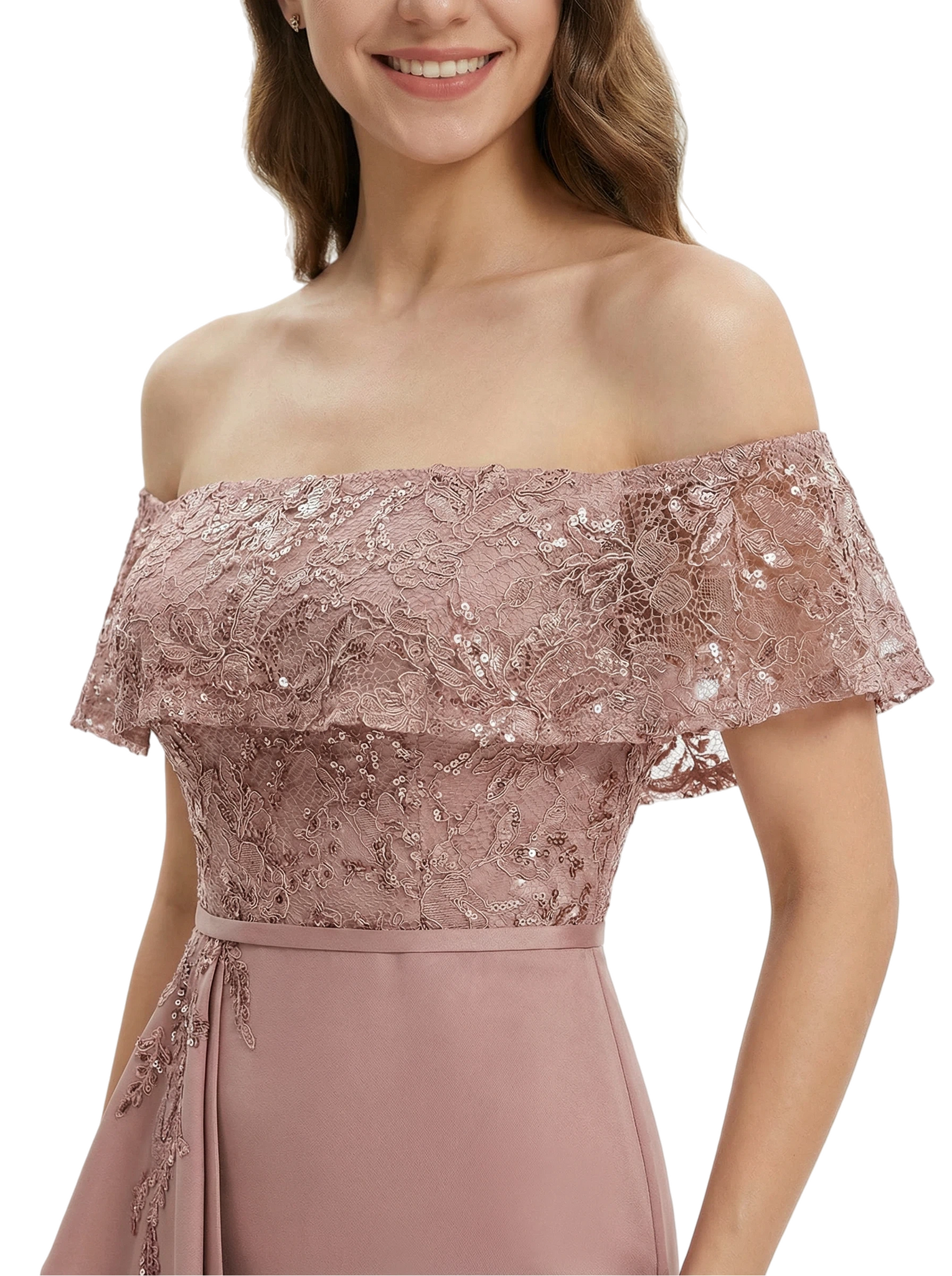 Chicsew Fancy Chiffon Off Shoulder Mother of The Bride Dress Mermaid Sequin Lace Maxi Gown