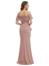 Chicsew Fancy Chiffon Off Shoulder Mother of The Bride Dress Mermaid Sequin Lace Maxi Gown