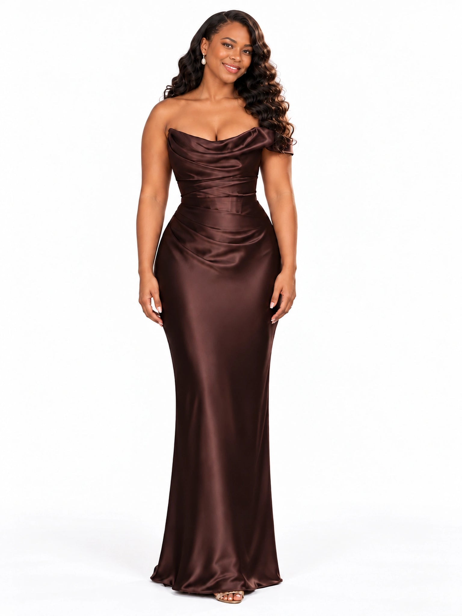 ChicSew One Shoulder Mermaid Soft Satin Floor-Length Bridesmaid Dresses