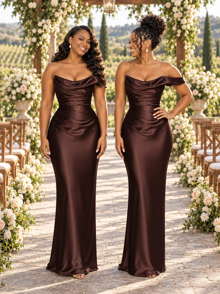 ChicSew One Shoulder Mermaid Soft Satin Floor-Length Bridesmaid Dresses