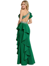 Modern Satin One Shoulder Tiered Ruffle Beaded Mermaid Floor-Length Prom Dress