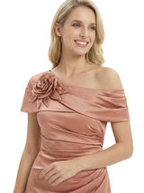 Modern Mother of The Bride Dress One Shoulder Ruched Satin Mermaid Long Evening Gown
