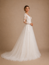 ChicSew Fancy V-Neck Lace Tulle Long Sleeves Maxi A-Line Wedding Dress