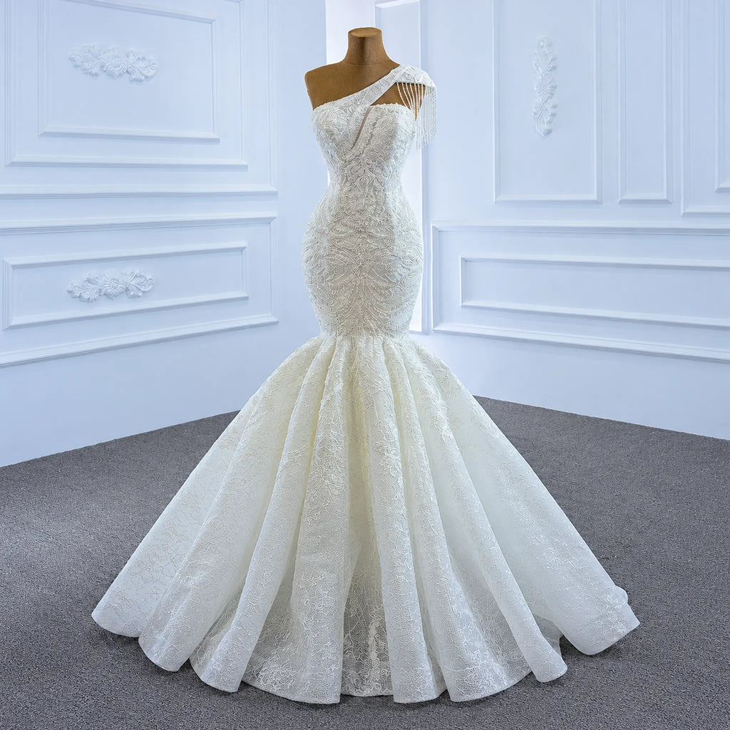 ChicSew Sparkly One Shoulder Lace Applique Ball Gown Wedding Dress