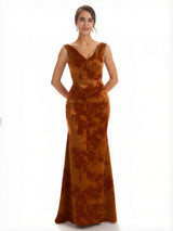 Trendy V-Neck Mermaid Floral Satin Maxi Floral Formal Evening Dresses For Women