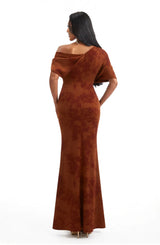 Elegant Half Sleeves Side Slit Mermaid Floral Satin Maxi Floral Formal Dresses For Women