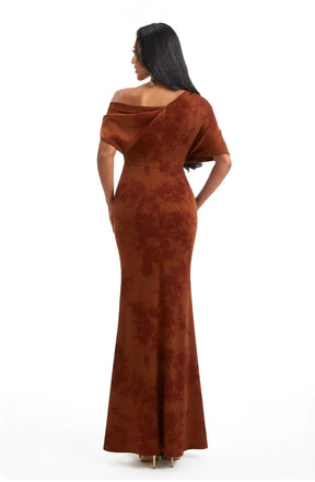 Elegant Half Sleeves Side Slit Mermaid Floral Satin Maxi Floral Formal Dresses For Women