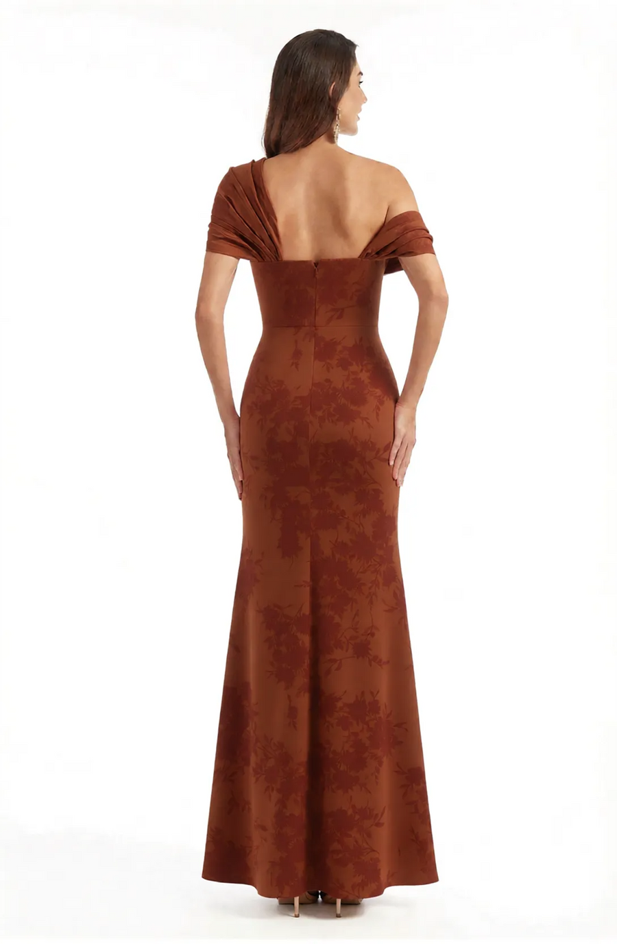 Elegant Asymmetrical Side Slit Mermaid Long Satin Floral Formal Dresses For Women