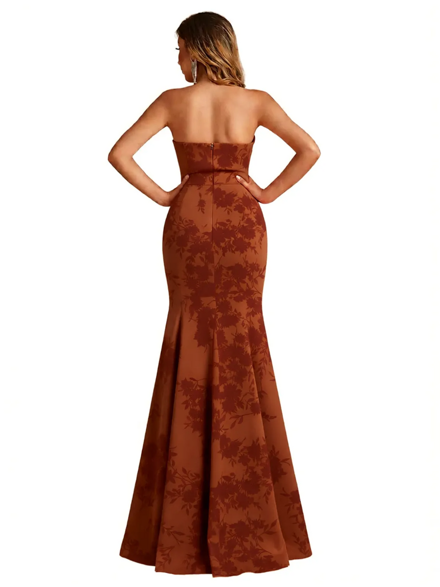 Sexy Sweetheart Mermaid Long Satin Floral Formal Dresses For Women
