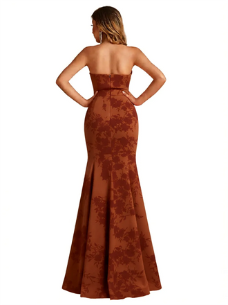 Sexy Sweetheart Mermaid Long Satin Floral Formal Dresses For Women