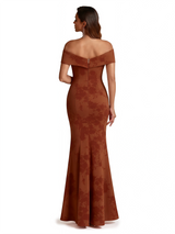 Sexy Off Shoulder Mermaid Long Satin Floral Formal Dresses For Women