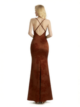 Sexy Jewel Spaghetti Straps Mermaid Long Satin Floral Formal Dresses For Women