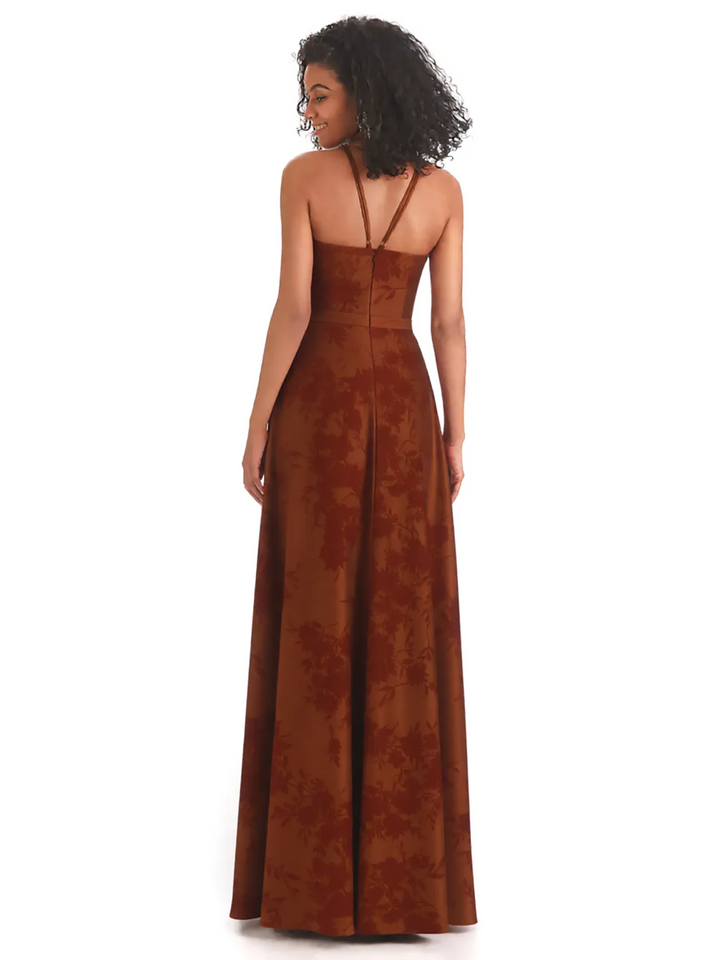 Sexy Spaghetti Straps A-line Long Satin Floral Formal Dresses For Women