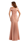Elegant Off The Shoulder Ruching Silky Satin Mermaid Maxi Evening Dresses For Women Side Slit