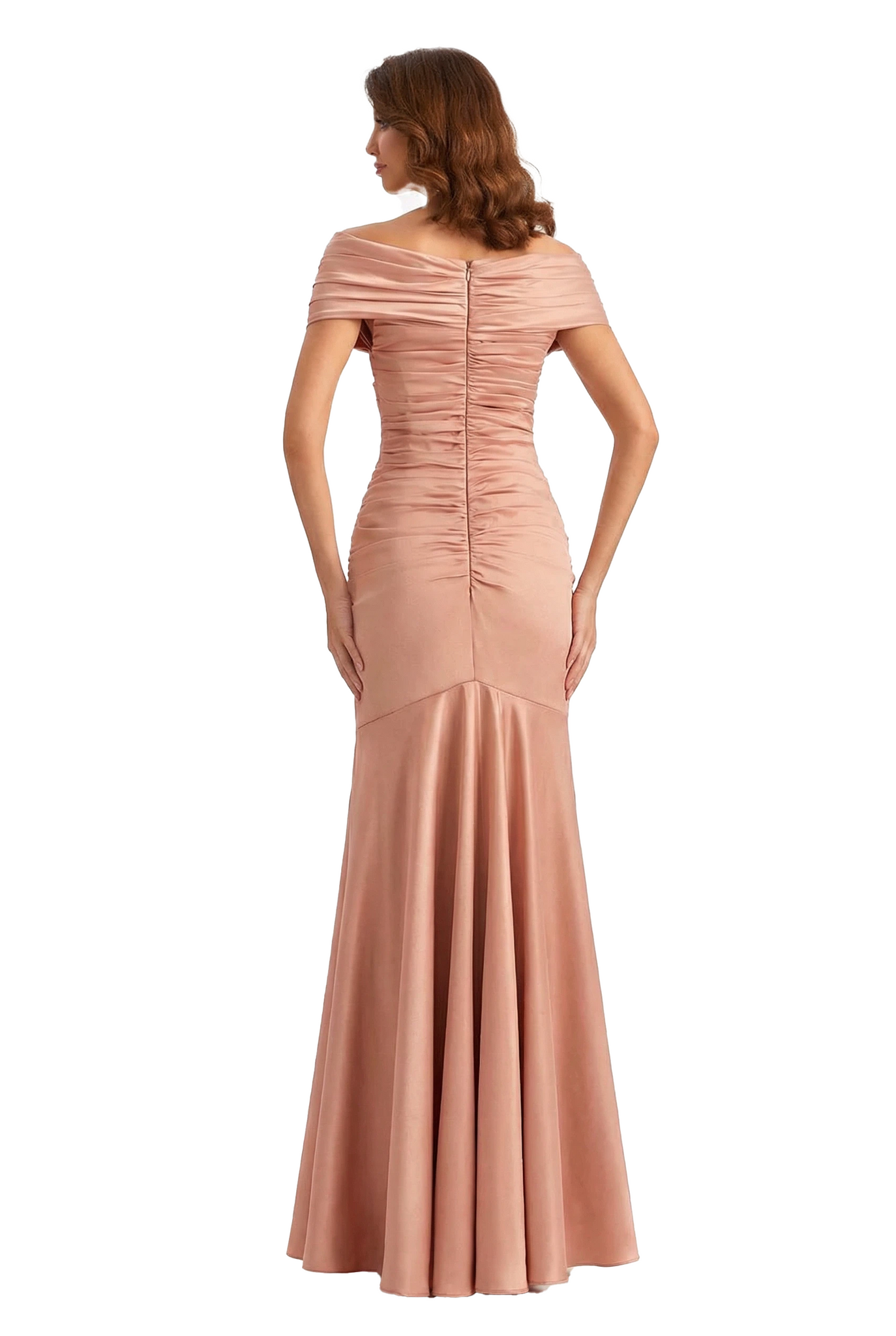 Elegant Off The Shoulder Ruching Silky Satin Mermaid Maxi Evening Dresses For Women Side Slit