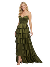 Classy Strapless Tiered Ruffle Lace Up Back Glossy Satin A-Line Prom Dress