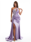 Sexy One Shoulder Beaded Lace Satin Mermaid Side Slit Long Bridesmaid Dresses Online