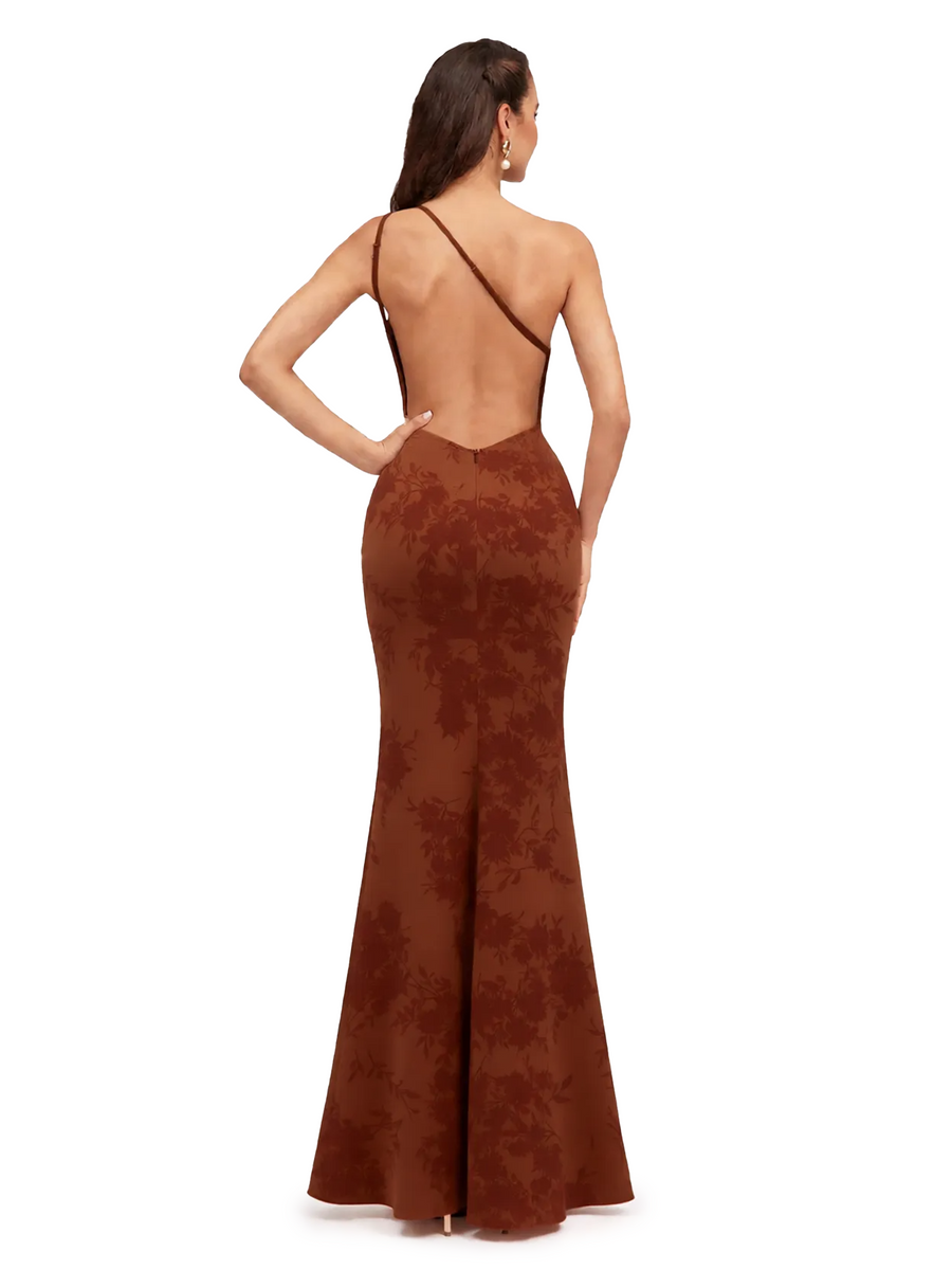 Elegant One Shoulder Mermaid Floral Satin Maxi Floral Formal Dresses For Women