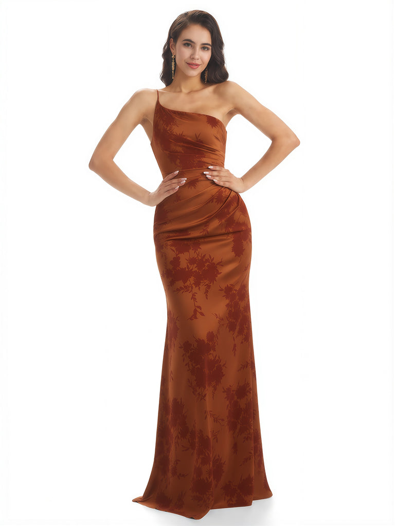 Elegant One Shoulder Mermaid Long Satin Floral Formal Dresses For Women - ChicSew Elegant One Shoulder Mermaid Long Satin Floral Formal Dresses For Women - ChicSew
