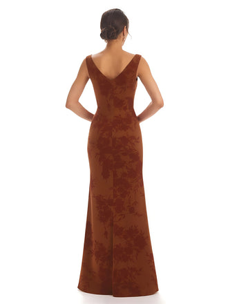 Trendy V-Neck Mermaid Floral Satin Maxi Floral Formal Evening Dresses For Women