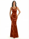 Elegant Spaghetti Straps Square Mermaid Long Satin Floral Formal Evening Dresses For Ladies
