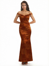 Simple Off Shoulder Mermaid Floral Satin Maxi Floral Formal Dresses For Women