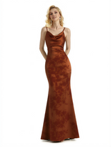 Sexy Jewel Spaghetti Straps Mermaid Long Satin Floral Formal Dresses For Women