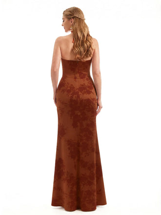 Beautiful Halter Side Slit Mermaid Floral Satin Maxi Floral Formal Dresses For Women