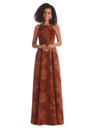 Sexy Spaghetti Straps A-line Long Satin Floral Formal Dresses For Women