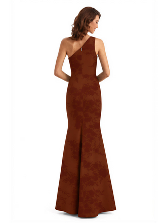 Simple One Shoulder Side Slit Mermaid Floral Satin Maxi Floral Formal Dresses For Women